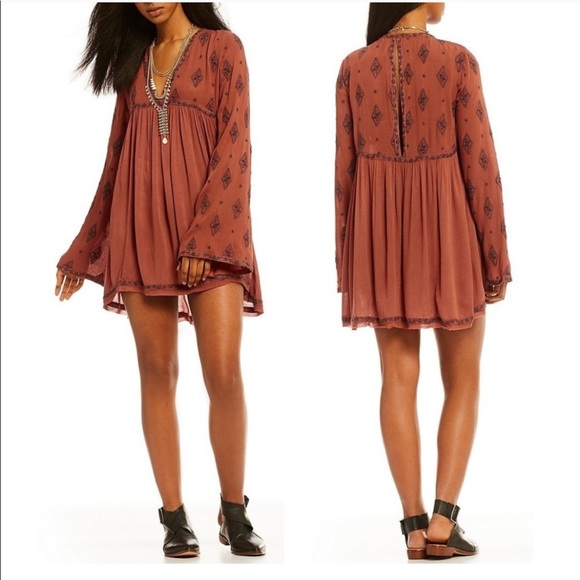 NWT FREE PEOPLE DIAMOND EMBROIDERED TUNIC Boho‎ Cottagecore Indie Festival - Picture 1 of 7
